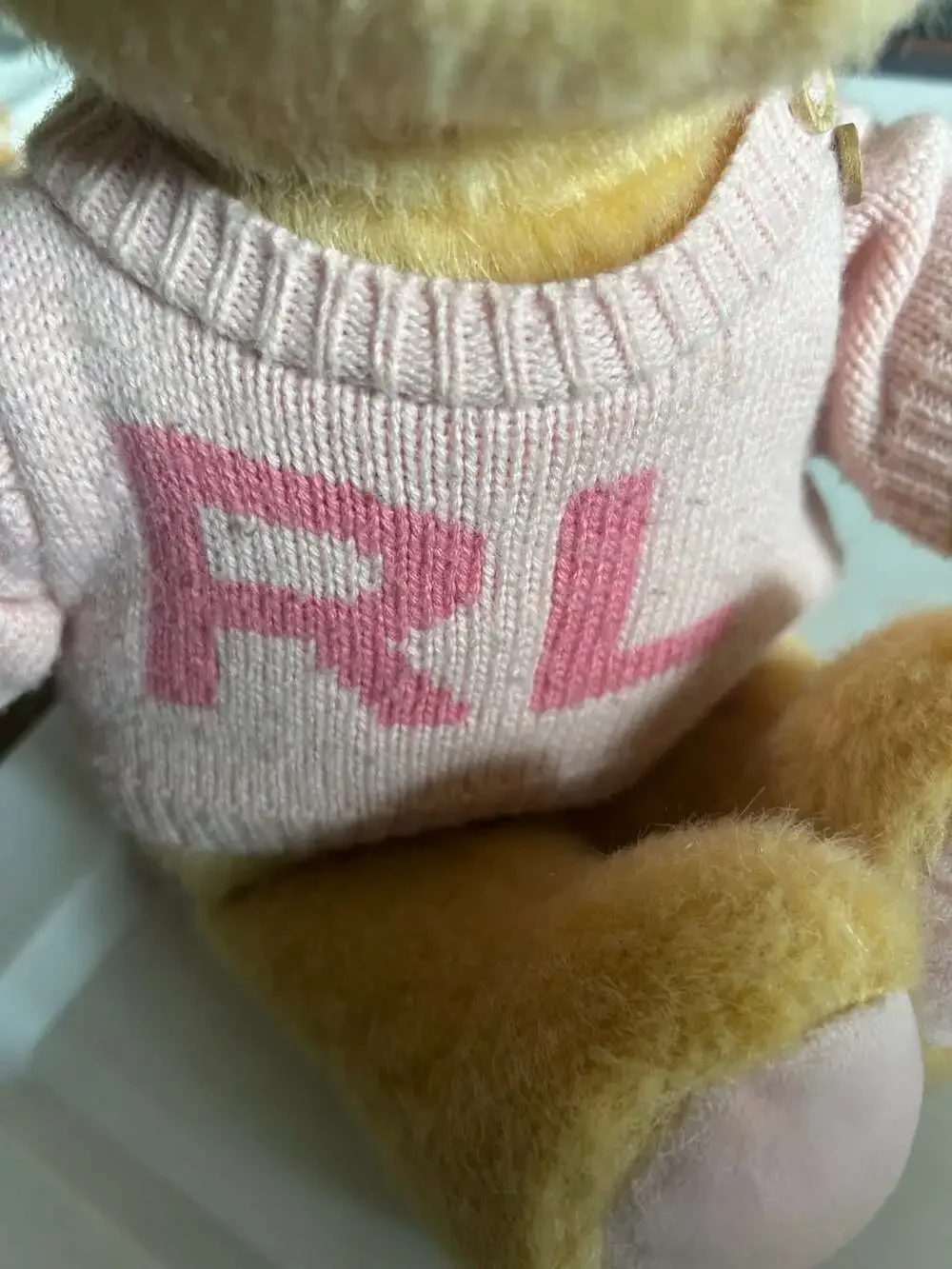 Ralph Lauren The Romance Plush Teddy Bear Stuffed Animal Pink Knit Logo Sweater